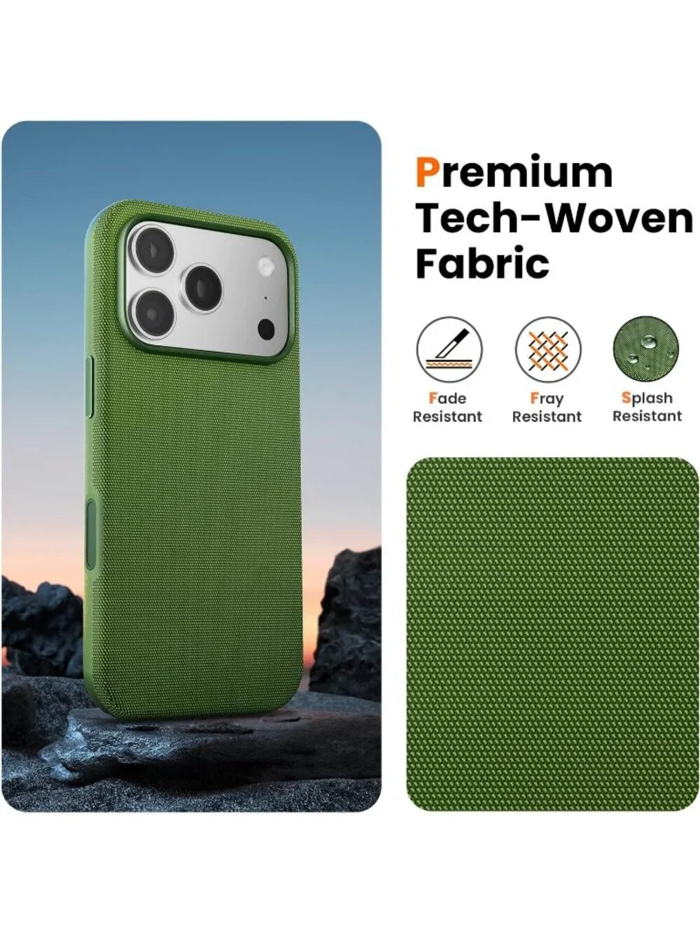iPhone 18 Pro Max Green Techwoven Drop Protection Shockproof Skin-Friendly Case